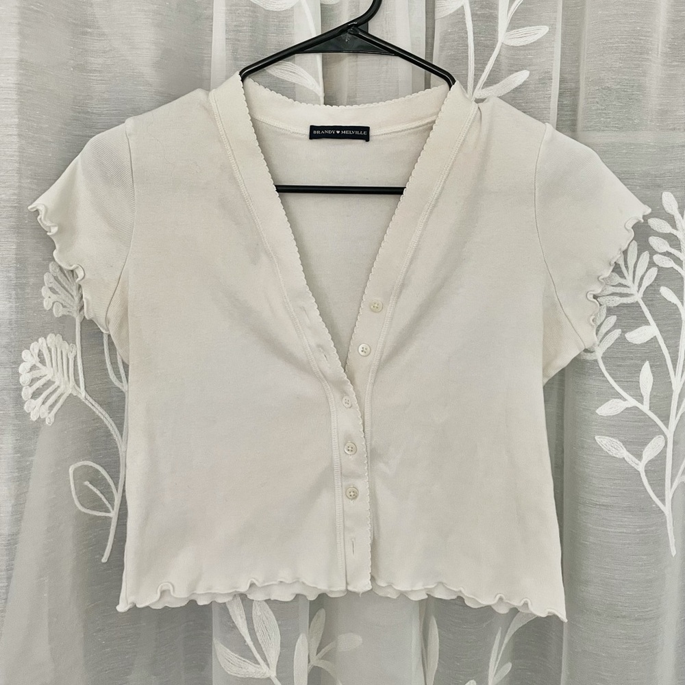 White Brandy Melville Ruffle Top🤍